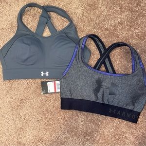 2 Under Armour sports bras- 1 worn once, 1 NWT